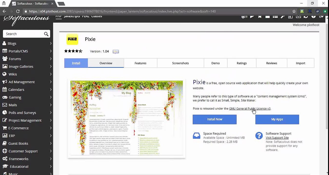 How to install Pixie via Softaculous