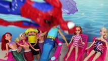 Frozen Anna and Elsa Pool Party Spiderman Merman Kristoff Barbie Ariel Mermaid Olaf DisneyToysFan