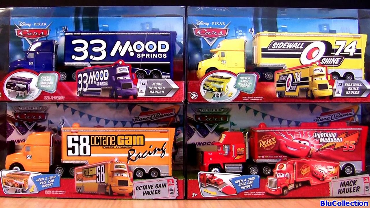 4 Pixar CARS Trucks Haulers Mack Hauler Rusteze, Mood Springs, Octane