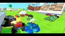 DOUBLE MONSTER TRUCKS MCQUEEN CARS COLORS ! & SPIDERMAN   HULK ! Disney Pixar   Nursery Rhymes !