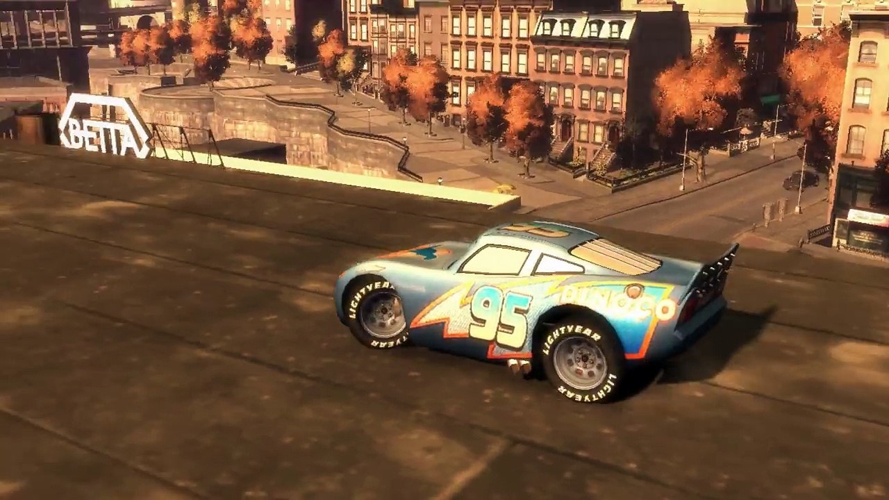 Crash test Ten jumps Dinoco McQueen Disney car game GTA IV