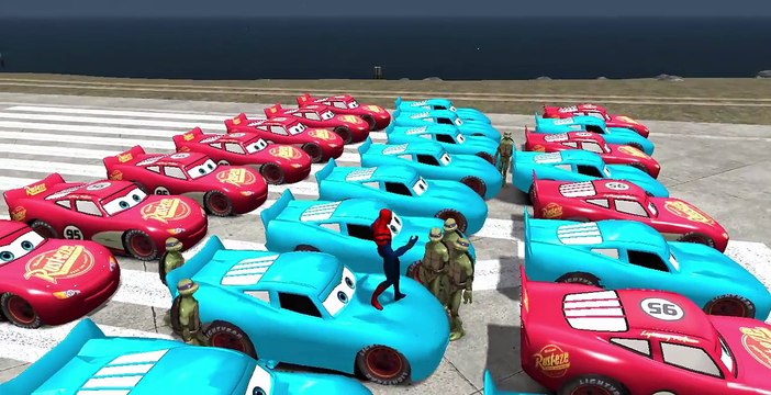 BLUE Lightning McQueen Cars & Teenage Mutant Ninja Turtles 2 with Spiderman + Nursery Rhymes HD