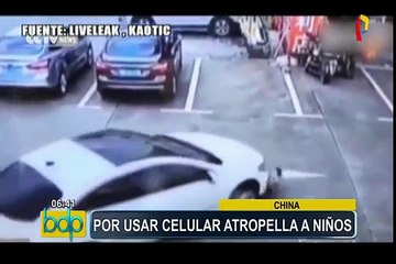 China: conductora atropella a niños por usar celular