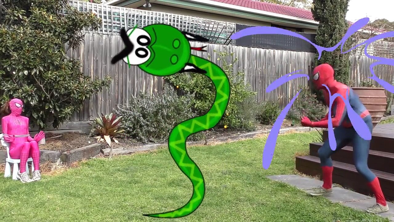 Spiderman Vs SNAKE ATTACK with Pink Spidergirl and Joker! Fun Superhero Movie In Real Life! part 3