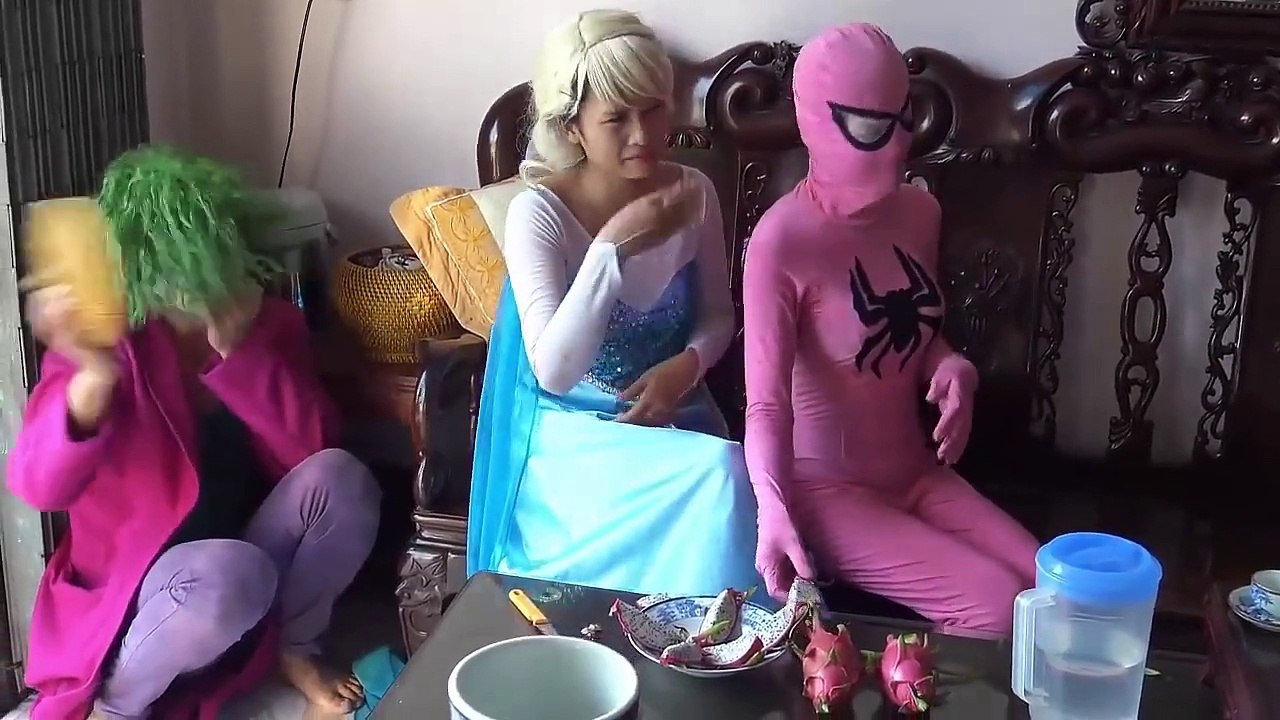 Fart in the mouth Joker haha Spiderman Frozen elsa vs Pinks SpiderGirl Superheroes Funny part 3