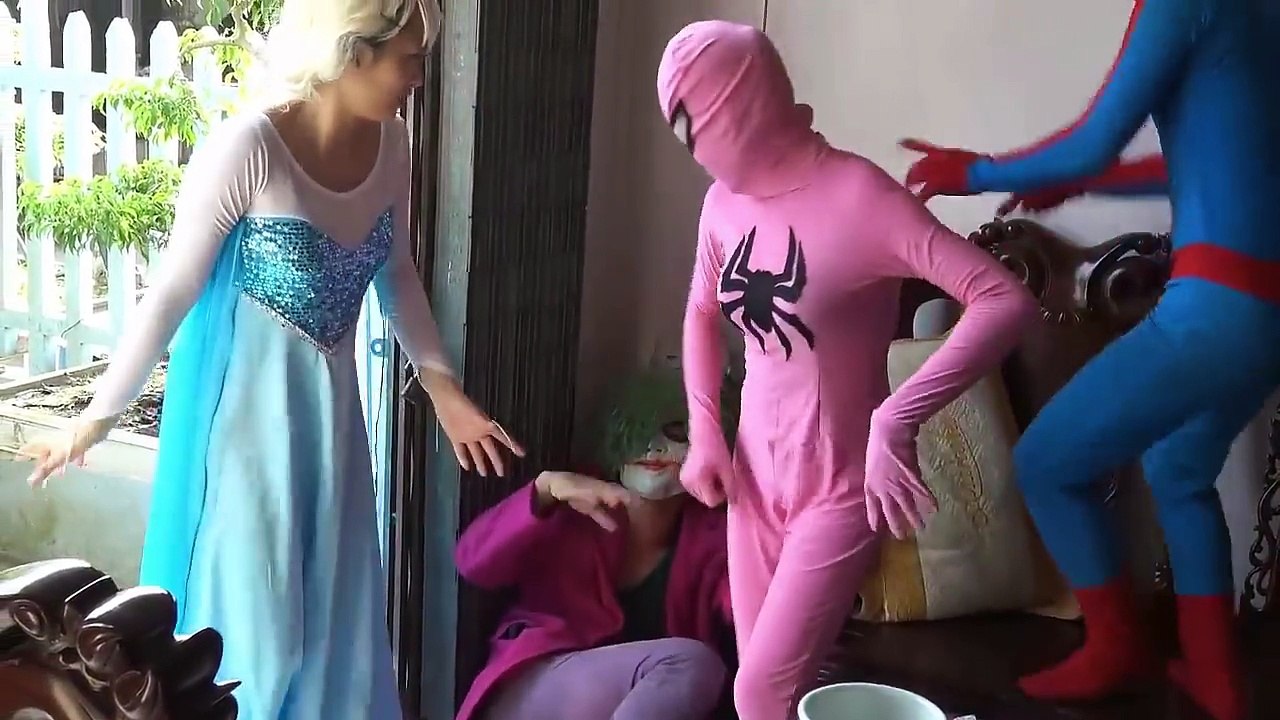 Fart in the mouth Joker haha Spiderman Frozen elsa vs Pinks SpiderGirl Superheroes Funny part 5