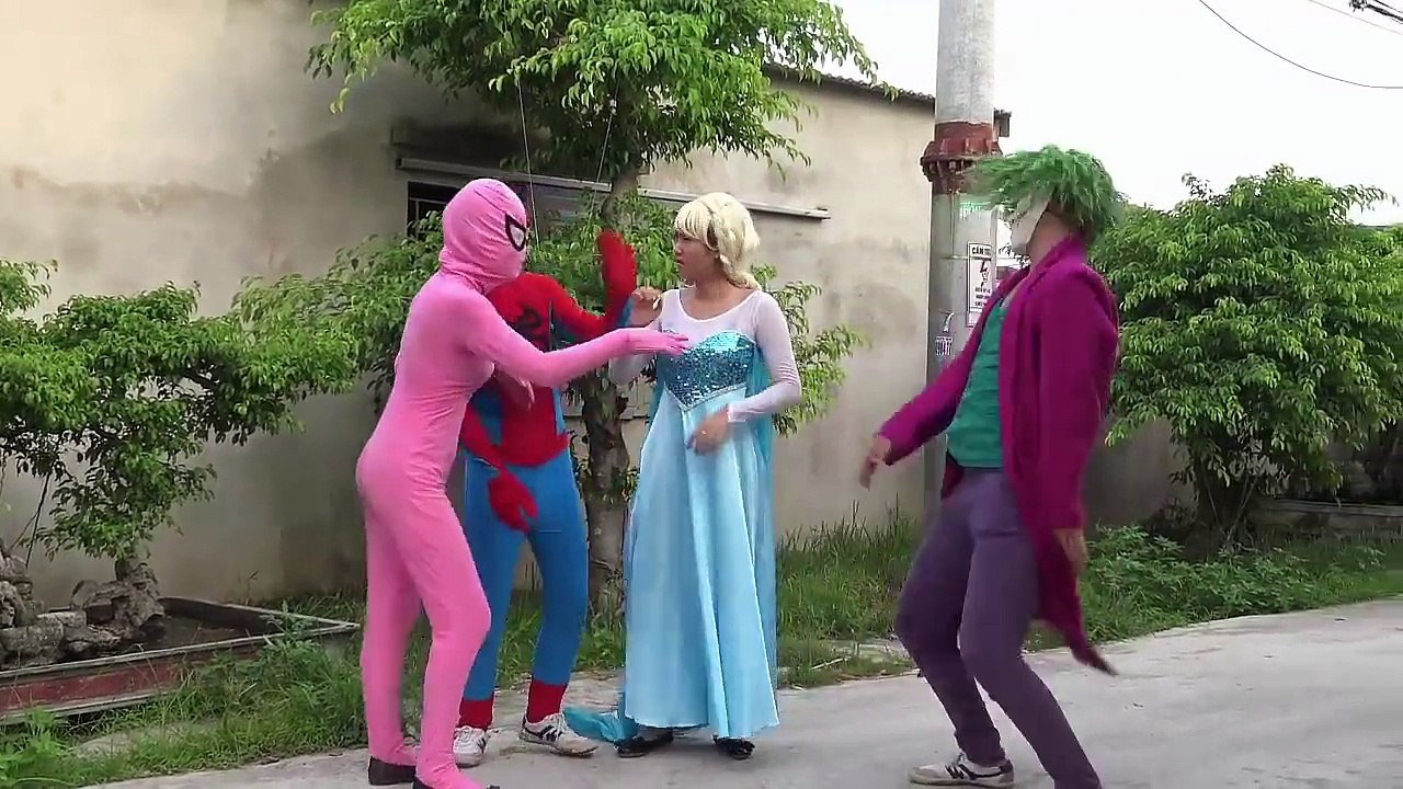 Spiderman vs Joker Circus Frozen Elsa vs Pinks SpiderGirl Dacing Superhero fun-XRcCJ4_SmT0 part 3