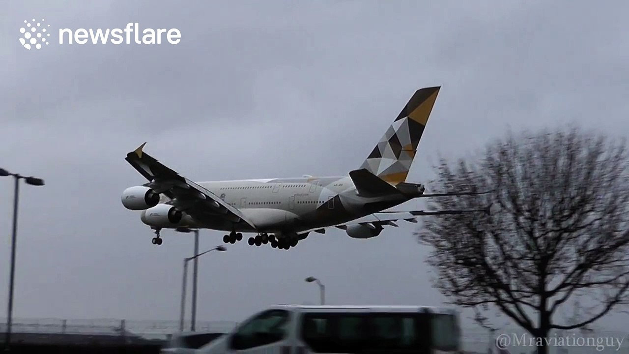 World's largest passenger plane battles UK high winds