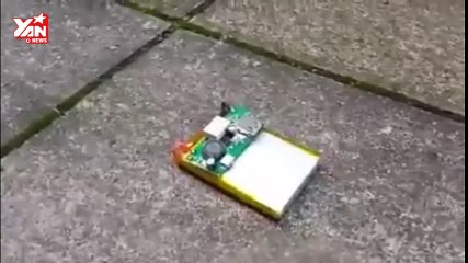 Poking a phone battery with a knife results in explosion