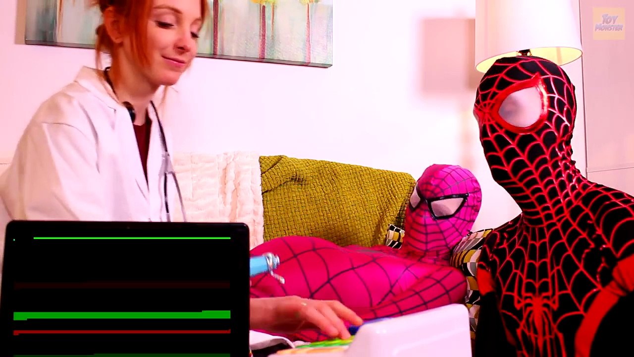 Spiderman, Frozen Elsa & Pink Spidergirl w_ Doctor! Spiderbaby is sick! Superheroes in Real Life -)- part 4