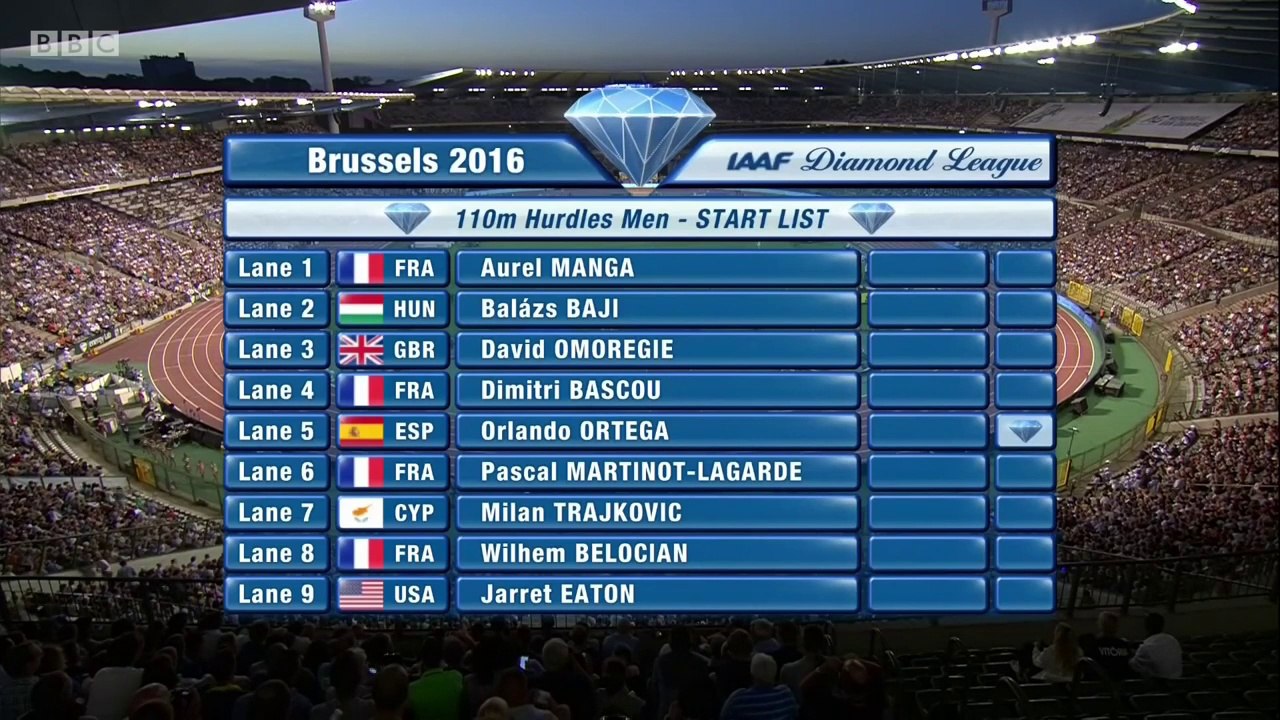 110m haies - DL Bruxelles, 09 septembre 2016 (Ortega 13''08, PML 13''12, Belocian 3e, Bascou 4e)