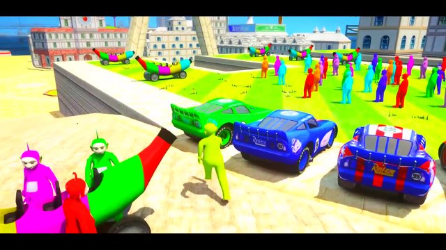 ♫Nursery Rhymes♫ Teletubbies 8 Colors Plays with Banana Cars & Lightning McQueen cars