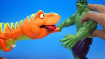 DINOSAUR ATTACK!! Disney Pixar Cars Lightning McQueen Saved by HULK From a Giant Dinosaur T-Rex Toys