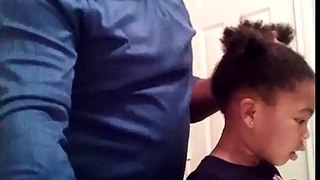Girl Encouraging Her Dad While He Does Her Hair Is Too Much