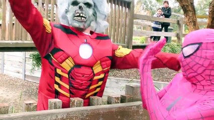 Spidergirl Vs Zombie Ironman w Spiderman Hulk & Joker - Superhero Time part 4
