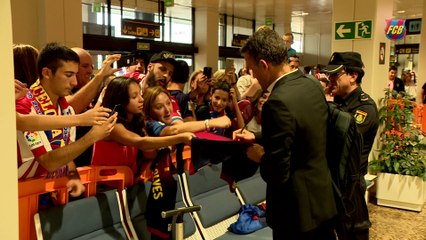 FC Barcelona arrive in Barcelona after beating Gijón