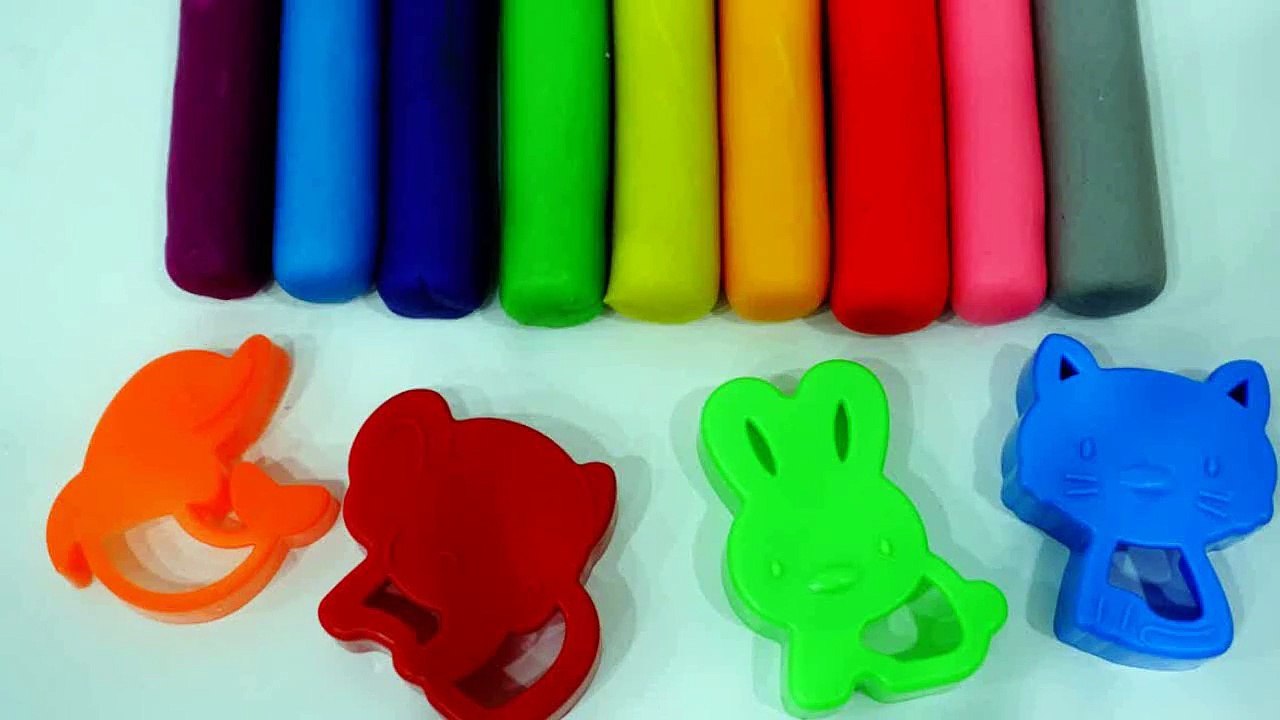Learn Colors with Play Doh Animal Molds Elephant Rabbit Dolphin Pussycat - Cartoon for Kids
