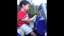 Child falls asleep while driving a mini car