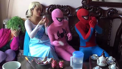 Fart in the mouth Joker haha Spiderman Frozen elsa vs Pinks SpiderGirl Superheroes Funny Pranks-
