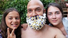 Daughters Decorate Dad's Beard With Beautiful Flowers