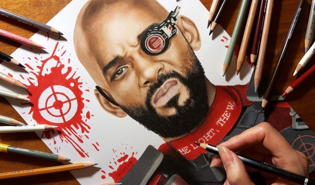 Speed Drawing of Deadshot How to Draw Time Lapse Art Video Colored Pencil Illustration Artwork Draw Realism