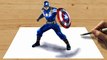 Speed Drawing of Captain America 3D How to Draw Time Lapse Art Video Colored Pencil Illustration Artwork Realism