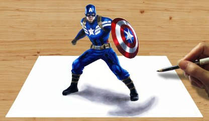 Speed Drawing of Captain America 3D How to Draw Time Lapse Art Video Colored Pencil Illustration Artwork Realism