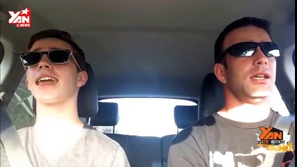Father and son lip sync road trip style