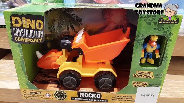 Unboxing TOYS Review/Demos - dino construction company kid powered rocko the syracusaurus dump truck