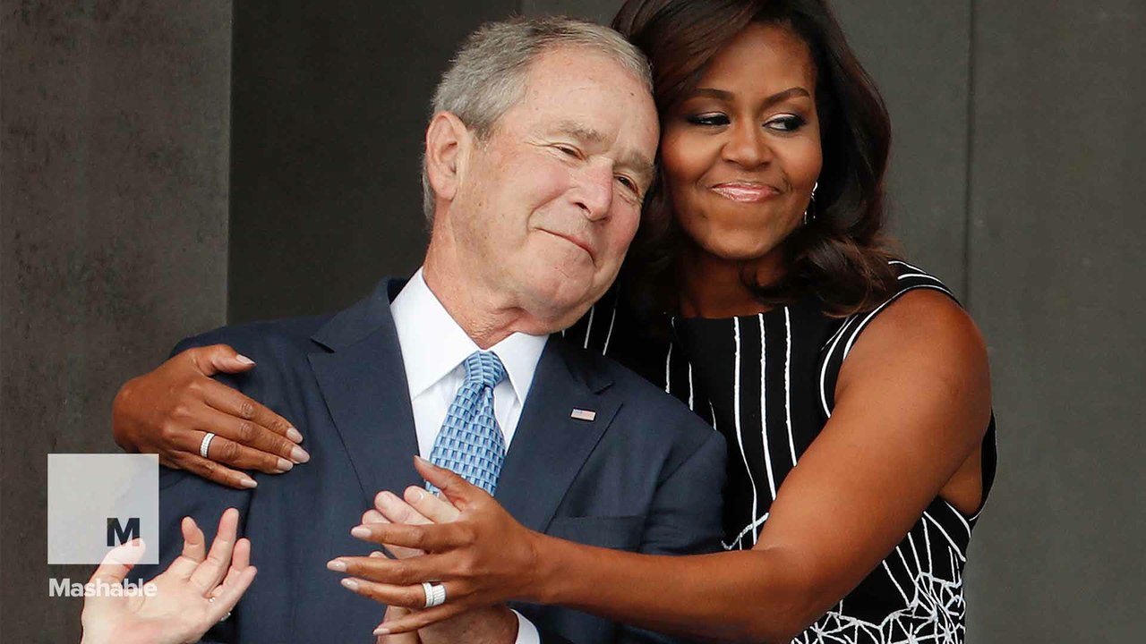Powerful image of Michelle Obama embracing George W. Bush at museum opening goes viral