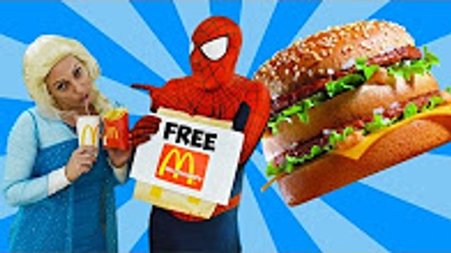 Spiderman Free Big Mac Prank with Frozen Elsa, Hulk & Frozen Anna - Superheroes Movie In Real Life