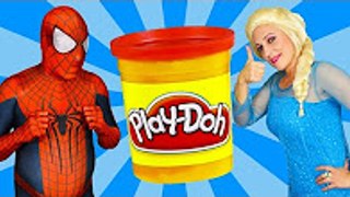 PlayDoh Challenge! Spiderman vs Frozen Elsa vs Frozen Anna vs Hulk - Real Life Superheroes Funny