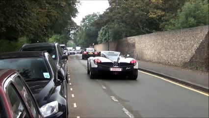 Pearl white and carbon Pagani Huayra: Start and driving in London