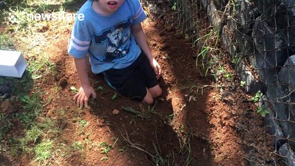 Kid gets stuck in hole and has to be dug out