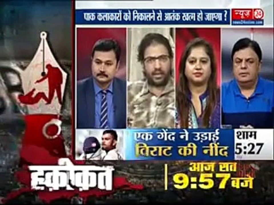 Watch Indian media grilling Hindu extremist for giving Pakistani actors ultimatum of leaving country
