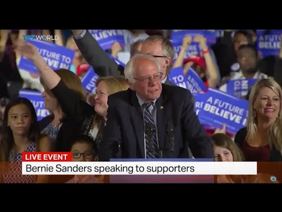 Bernie Sanders speaks to supporters