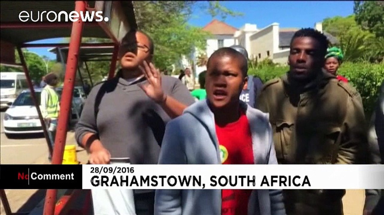 South African police fire rubber bullets at students protesting tuition costs at Rhodes University