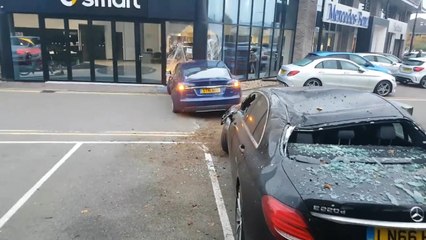 Tesla crashes into Mercedes-Benz dealership