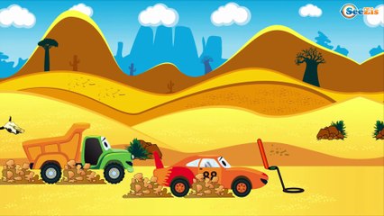 Cars and Trucks Cartoon - The Racing Car and The Truck Adventures in the desert Episode 41
