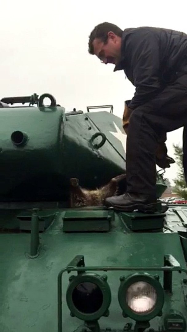 Raccoon Stuck In An Army Tank