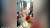 Hitting bride while eating wedding cake