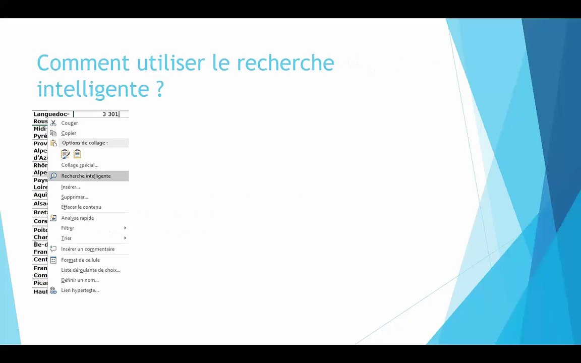 Recherche intelligente Excel 2016