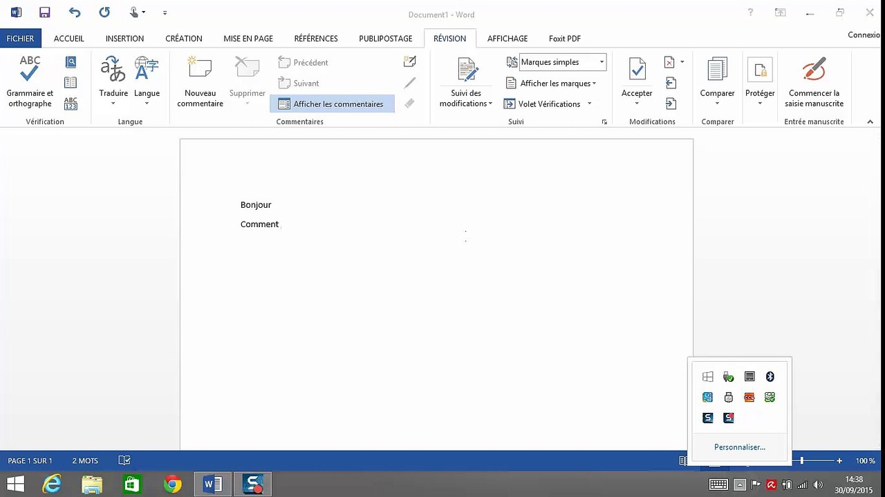Fonctions tactiles de Word 2013