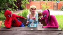 Spiderman BALLOON PRANK! w/ Frozen Elsa, Pink Spidergirl, Maleficent, Joker, Hulk & Batman