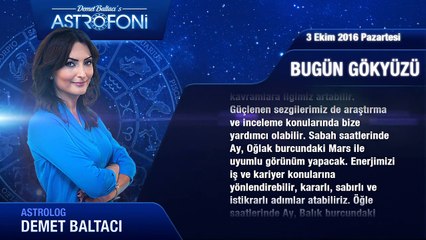 3 Ekim 2016 Pazartesi Bugün Gökyüzü