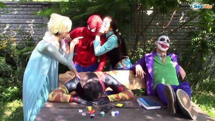 Frozen Elsa Gets A TATTOO! w/ Spiderman is Doctor, Maleficent Joker - Funny Superhero