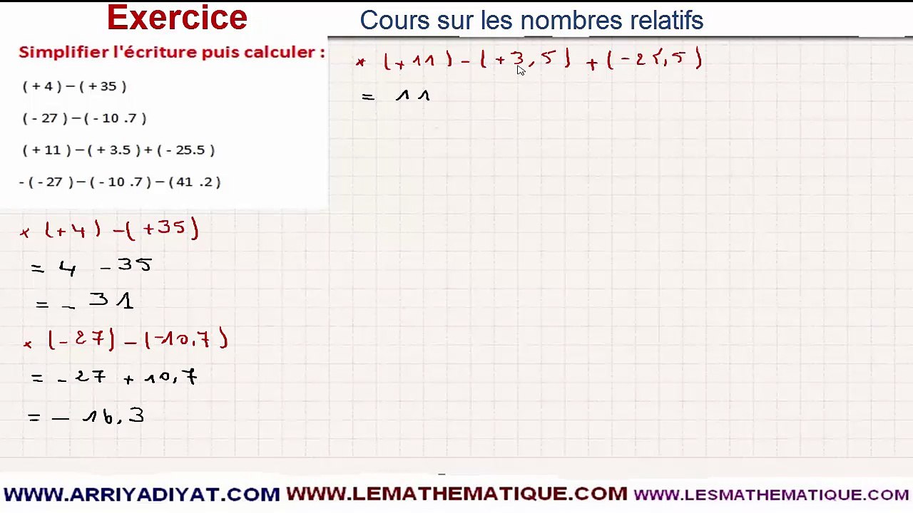 Maths 5ème - Les nombres relatifs repérage Exercice 4
