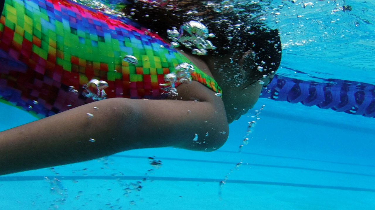 Anjali swimming freestyle (from underwater)
