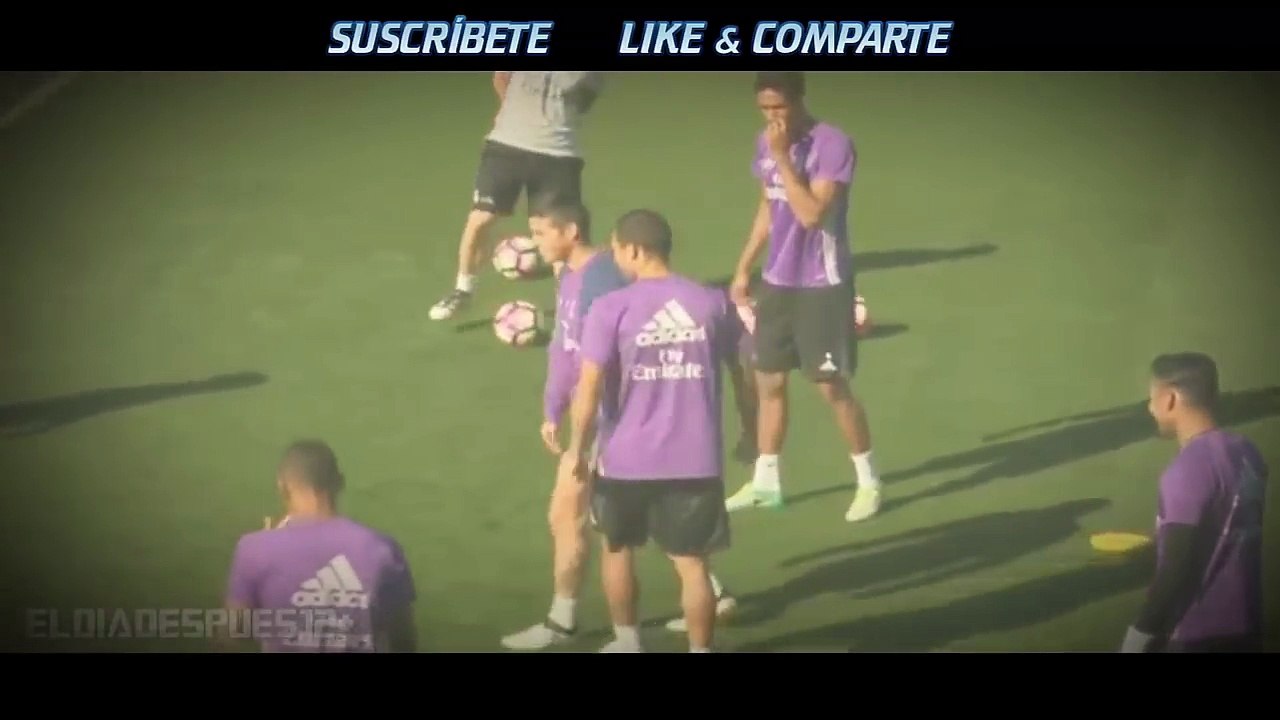 Cristiano Ronaldo scoldes James Rodriguez During Training