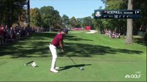 Une balle de golf atterrit sur le sac à dos d'un spectateur